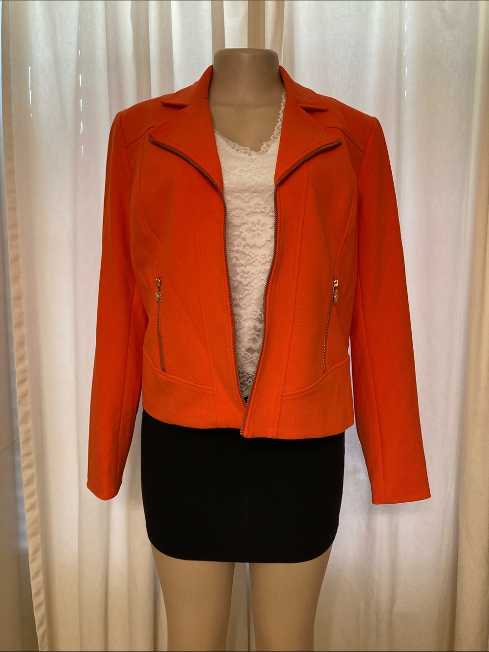 Anne Klein Bright Orange Zip-Front Blazer Jacket